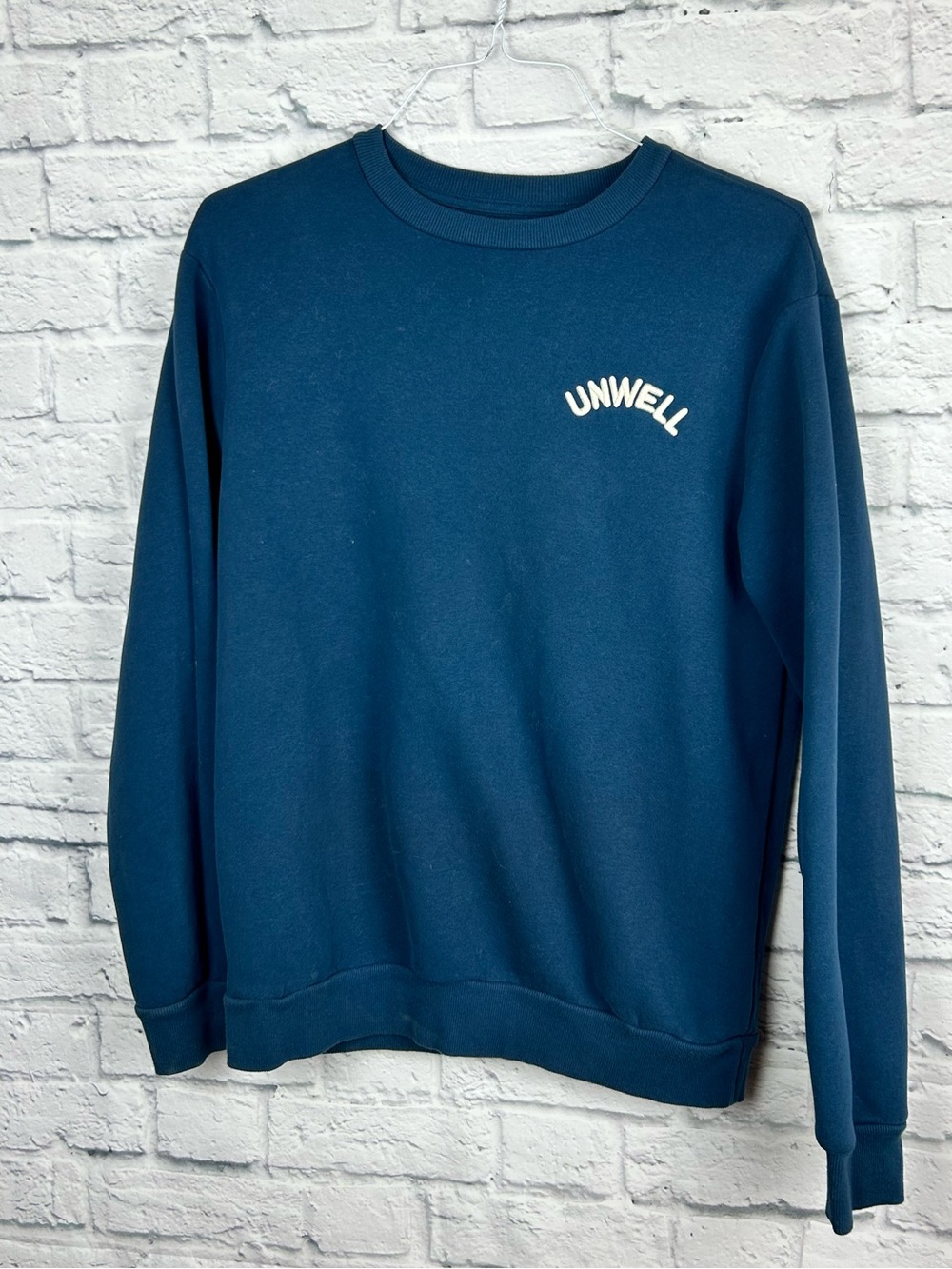 Unwell In Good Company Sweatshirt Medium Blue Graphic Crewneck Fleece Pullover